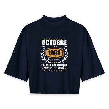Jahrgang Oktober 1998, Oktober 1998 Retro Geschenk - Boxy Frauen Recyceltes 1/2 Sleeved T-Shirt by Stanley/Stella - Navy - Vorne - AI Model Female 172 light (172cm)