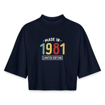 Made in 1981 - Limited Edition - Year of birth - Boxy Women's Recycled 1/2 Sleeved T-Shirt by Stanley/Stella - navy - Front - AI Model Female 172 light (172cm)