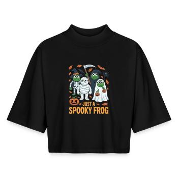 Costume d’Halloween Spooky Frogs - T-shirt femme coupe boxy recyclé manches mi-longues Stanley/Stella - noir - Devant - AI Model Female 172 light (172cm)