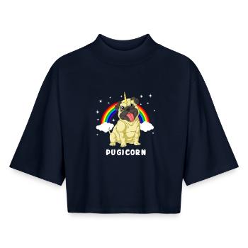 pug unicorn - Boxy Women's Recycled 1/2 Sleeved T-Shirt by Stanley/Stella - navy - Front - AI Model Female 172 light (172cm)