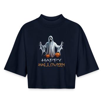 Joyeux halloween - T-shirt femme coupe boxy recyclé manches mi-longues Stanley/Stella - marine - Devant - AI Model Female 172 light (172cm)