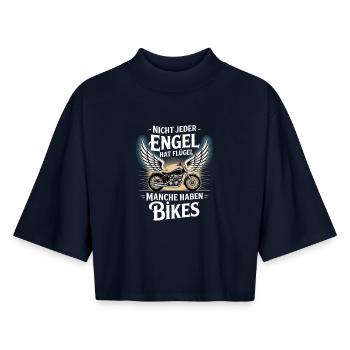 Anges sans ailes – Vélos - T-shirt femme coupe boxy recyclé manches mi-longues Stanley/Stella - marine - Devant - AI Model Female 172 light (172cm)