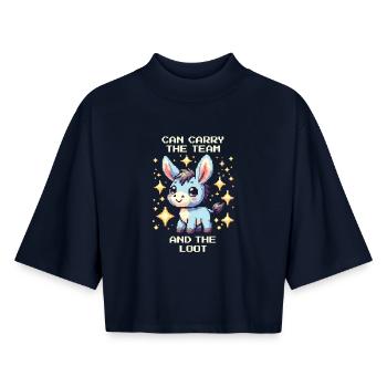 Transportez l’équipe et le butin | Donkey Co-op - T-shirt femme coupe boxy recyclé manches mi-longues Stanley/Stella - marine - Devant - AI Model Female 172 light (172cm)