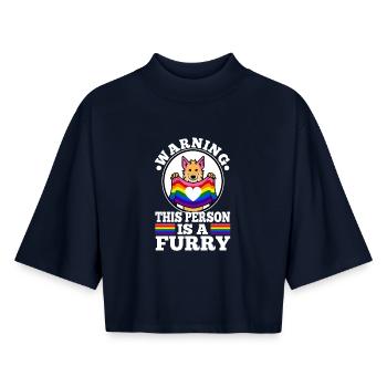 Avertissement Cette personne est un poilu - T-shirt femme coupe boxy recyclé manches mi-longues Stanley/Stella - marine - Devant - AI Model Female 172 light (172cm)