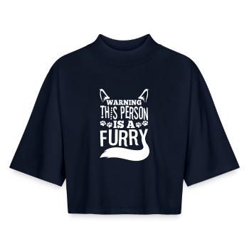 Avertissement Cette personne est un poilu - T-shirt femme coupe boxy recyclé manches mi-longues Stanley/Stella - marine - Devant - AI Model Female 172 light (172cm)