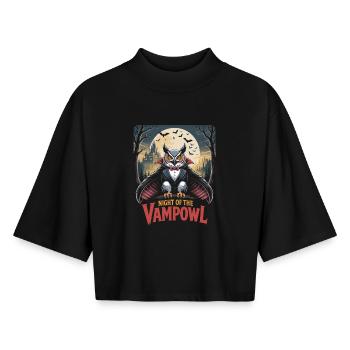 La nuit de la chouette vampire - T-shirt femme coupe boxy recyclé manches mi-longues Stanley/Stella - noir - Devant - AI Model Female 172 light (172cm)
