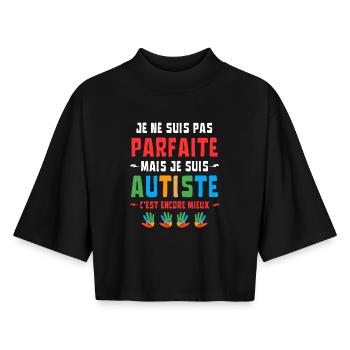 ICH BIN NICHT PERFEKT, ABER AUTISTISCH - Boxy Frauen Recyceltes 1/2 Sleeved T-Shirt by Stanley/Stella - Schwarz - Vorne - AI Model Female 172 light (172cm)