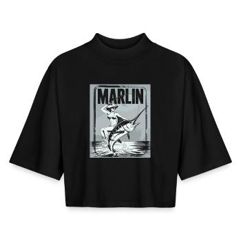 Marlin Anglerin Retro - Boxy Frauen Recyceltes 1/2 Sleeved T-Shirt by Stanley/Stella - Schwarz - Vorne - AI Model Female 172 light (172cm)