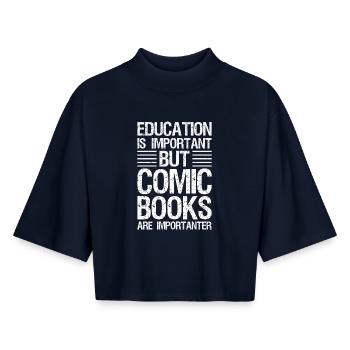 Art de bande dessinée cool pour les hommes Femmes Bande dessinée - T-shirt femme coupe boxy recyclé manches mi-longues Stanley/Stella - marine - Devant - AI Model Female 172 light (172cm)