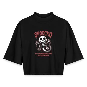 Spooky Gecko Squelette Halloween - T-shirt femme coupe boxy recyclé manches mi-longues Stanley/Stella - noir - Devant - AI Model Female 172 light (172cm)