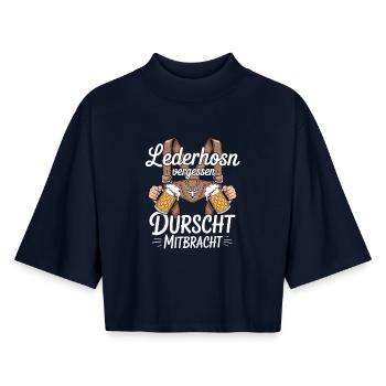 Lederhosn Vergessen Durscht Mitbracht - Boxy Frauen Recyceltes 1/2 Sleeved T-Shirt by Stanley/Stella - Navy - Vorne - AI Model Female 172 light (172cm)
