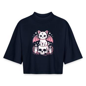Kawaii Pastel Goth Cat - Boxy Women's Recycled 1/2 Sleeved T-Shirt by Stanley/Stella - navy - Front - AI Model Female 172 light (172cm)