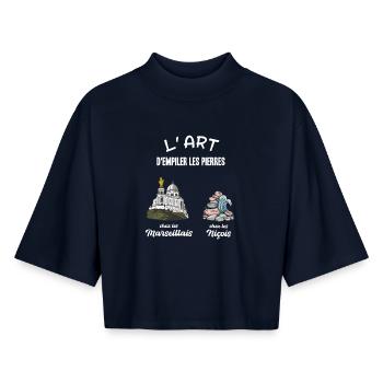 Humour from Marseille and Nice Promenade des Anglais - Boxy Women's Recycled 1/2 Sleeved T-Shirt by Stanley/Stella - navy - Front - AI Model Female 172 light (172cm)