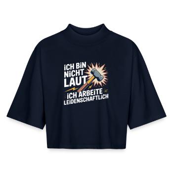 Passion instead of noise – Hammer motif - Boxy Women's Recycled 1/2 Sleeved T-Shirt by Stanley/Stella - navy - Front - AI Model Female 172 light (172cm)