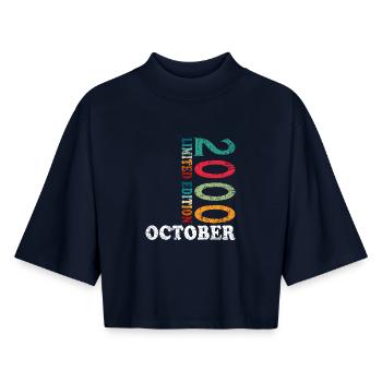 25th Birthday Original October Year 2000 - Boxy Women's Recycled 1/2 Sleeved T-Shirt by Stanley/Stella - navy - Front - AI Model Female 172 light (172cm)