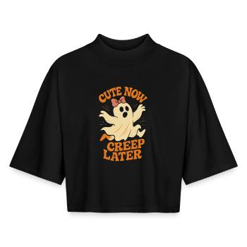 Cute Now Creep Later Halloween Costume Idea - Boxy Women's Recycled 1/2 Sleeved T-Shirt by Stanley/Stella - black - Front - AI Model Female 172 light (172cm)