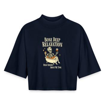 Relaxation profonde des os – Bien-être amusant du squelette - T-shirt femme coupe boxy recyclé manches mi-longues Stanley/Stella - marine - Devant - AI Model Female 172 light (172cm)