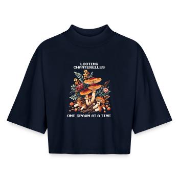 Pfifferlinge looten | Ein Spawn nach dem anderen - Boxy Frauen Recyceltes 1/2 Sleeved T-Shirt by Stanley/Stella - Navy - Vorne - AI Model Female 172 light (172cm)