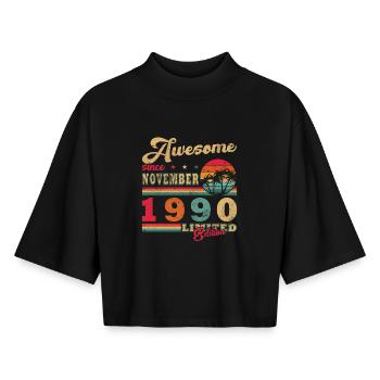 November 1990 Original Edition Vintage November - Boxy Women's Recycled 1/2 Sleeved T-Shirt by Stanley/Stella - black - Front - AI Model Female 172 light (172cm)