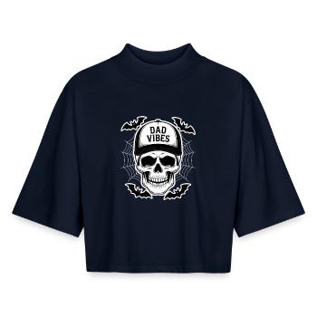Dad Vibes Skull with Bats - Boxy Women's Recycled 1/2 Sleeved T-Shirt by Stanley/Stella - navy - Front - AI Model Female 172 light (172cm)