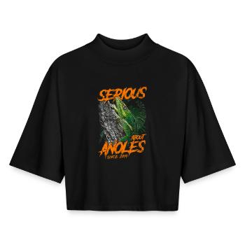 Sérieux au sujet des anoles de chevalier cubain depuis 2019 - T-shirt femme coupe boxy recyclé manches mi-longues Stanley/Stella - noir - Devant - AI Model Female 172 light (172cm)