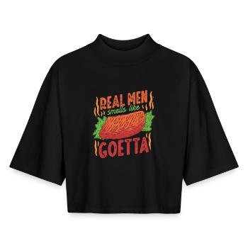Saucisse de Goetta - T-shirt femme coupe boxy recyclé manches mi-longues Stanley/Stella - noir - Devant - AI Model Female 172 light (172cm)
