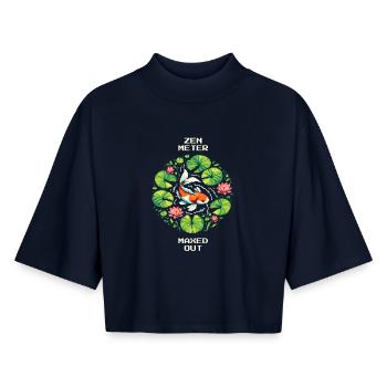 Zen-Meter Full | Koi, garden pond, meditation - Boxy Women's Recycled 1/2 Sleeved T-Shirt by Stanley/Stella - navy - Front - AI Model Female 172 light (172cm)