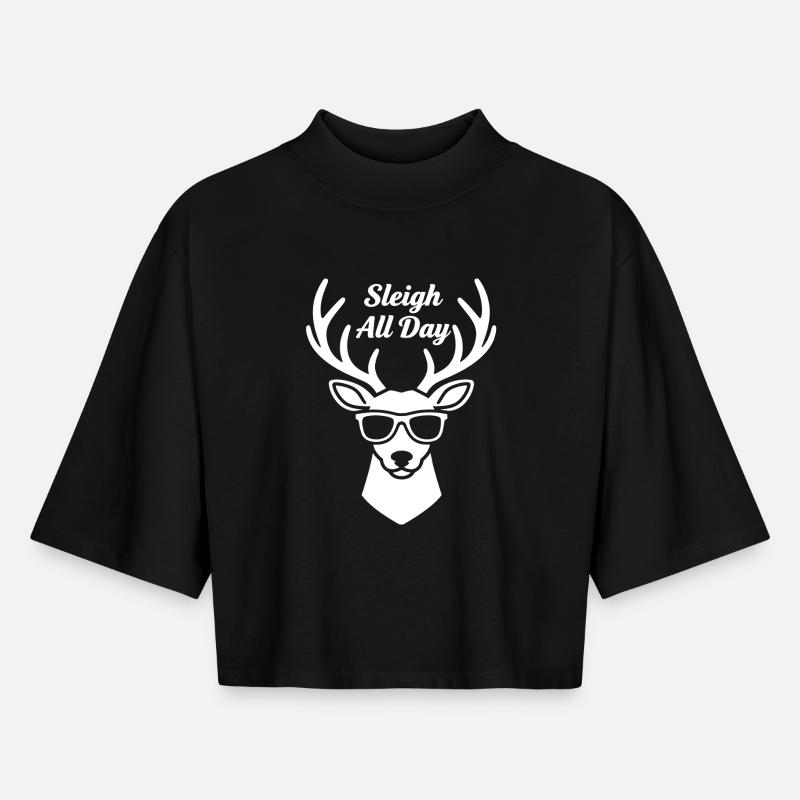 Sleigh All Day Deer Graphic - Boxy Women's Recycled 1/2 Sleeved T-Shirt by Stanley/Stella - black