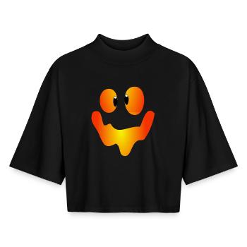 Funny Pumpkin Face Halloween Shirt Outfit Top - Boxy Women's Recycled 1/2 Sleeved T-Shirt by Stanley/Stella - black - Front - AI Model Female 172 light (172cm)