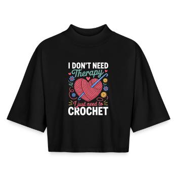 Yarn heart crocheting instead of therapy - Boxy Women's Recycled 1/2 Sleeved T-Shirt by Stanley/Stella - black - Front - AI Model Female 172 light (172cm)
