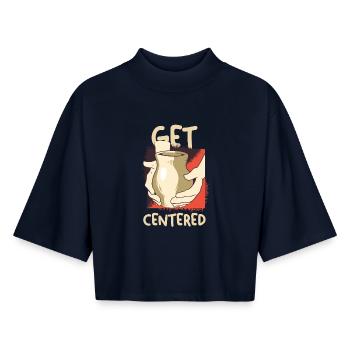 Get Centered Coffee Moment - Boxy Women's Recycled 1/2 Sleeved T-Shirt by Stanley/Stella - navy - Front - AI Model Female 172 light (172cm)