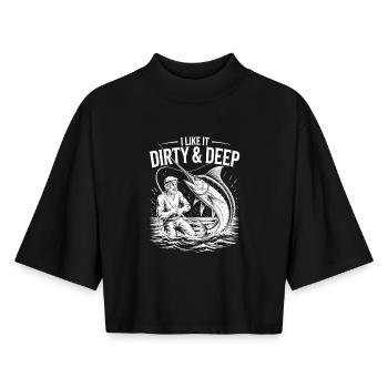 Dirty & Deep – Fun Angler Motif for Men - Boxy Women's Recycled 1/2 Sleeved T-Shirt by Stanley/Stella - black - Front - AI Model Female 172 light (172cm)