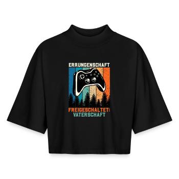 Bientôt papa SUCCÈS DÉBLOQUÉ Rétro - T-shirt femme coupe boxy recyclé manches mi-longues Stanley/Stella - noir - Devant - AI Model Female 172 light (172cm)