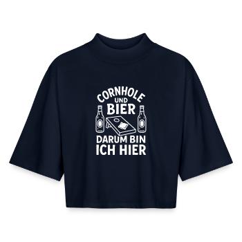 Cornhole and Beer - That's Why I'm Here - Boxy Women's Recycled 1/2 Sleeved T-Shirt by Stanley/Stella - navy - Front - AI Model Female 172 light (172cm)