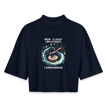 New Class: Wooden Mage | Forest Fantasy RPG - Boxy Women's Recycled 1/2 Sleeved T-Shirt by Stanley/Stella - navy - Front - AI Model Female 172 light (172cm)