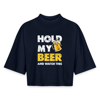 Hold My Beer Saying Chope de bière - T-shirt femme coupe boxy recyclé manches mi-longues Stanley/Stella - marine - Devant - AI Model Female 172 light (172cm)