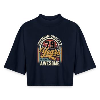 79. Geburtstag - Boxy Frauen Recyceltes 1/2 Sleeved T-Shirt by Stanley/Stella - Navy - Vorne - AI Model Female 172 light (172cm)