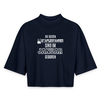 Best Forklift Driver Born in January / Saying - Boxy Women's Recycled 1/2 Sleeved T-Shirt by Stanley/Stella - navy - Front - AI Model Female 172 light (172cm)