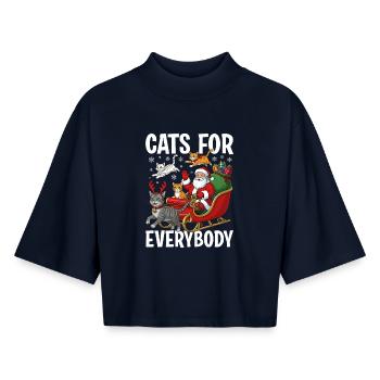 Des chats pour tout le monde - T-shirt femme coupe boxy recyclé manches mi-longues Stanley/Stella - marine - Devant - AI Model Female 172 light (172cm)