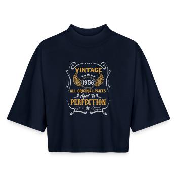 1956 Jahrgang geboren Geburtstag Geschenk - Boxy Frauen Recyceltes 1/2 Sleeved T-Shirt by Stanley/Stella - Navy - Vorne - AI Model Female 172 light (172cm)