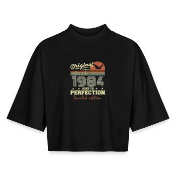 41 Year Anniversary | Original December 1984 - Boxy Women's Recycled 1/2 Sleeved T-Shirt by Stanley/Stella - black - Front - AI Model Female 172 light (172cm)
