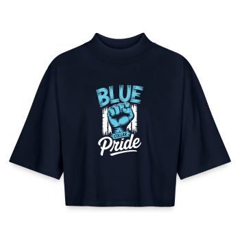 Col bleu Ouvrier Ouvrier du bâtiment - T-shirt femme coupe boxy recyclé manches mi-longues Stanley/Stella - marine - Devant - AI Model Female 172 light (172cm)