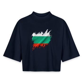 Bulgarian flag, torn style - Boxy Women's Recycled 1/2 Sleeved T-Shirt by Stanley/Stella - navy - Front - AI Model Female 172 light (172cm)