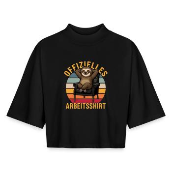 Offizielles Arbeitsshirt Faule Mitarbeiter Spruch - Boxy Frauen Recyceltes 1/2 Sleeved T-Shirt by Stanley/Stella - Schwarz - Vorne - AI Model Female 172 light (172cm)