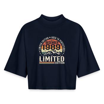 December 1989 - Boxy Women's Recycled 1/2 Sleeved T-Shirt by Stanley/Stella - navy - Front - AI Model Female 172 light (172cm)