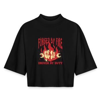 Mécanicien militaire Oublier par le feu poussé par le devoir - T-shirt femme coupe boxy recyclé manches mi-longues Stanley/Stella - noir - Devant - AI Model Female 172 light (172cm)