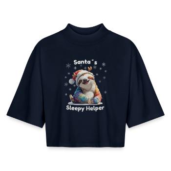 Santa's Sleepy Helper – Christmas Sloth - Boxy Women's Recycled 1/2 Sleeved T-Shirt by Stanley/Stella - navy - Front - AI Model Female 172 light (172cm)