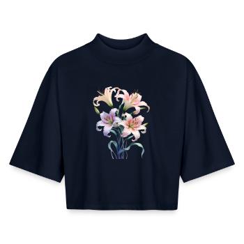 Pastel Lily Bouquet - Boxy Women's Recycled 1/2 Sleeved T-Shirt by Stanley/Stella - navy - Front - AI Model Female 172 light (172cm)