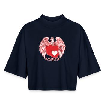 Conception de la carte du cœur de l’aigle polonais - T-shirt femme coupe boxy recyclé manches mi-longues Stanley/Stella - marine - Devant - AI Model Female 172 light (172cm)