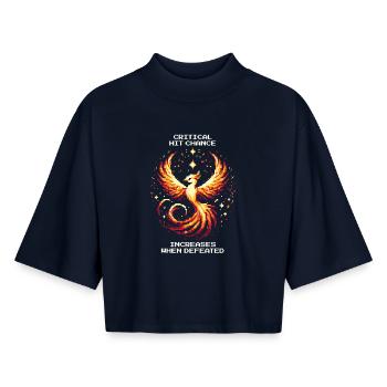 Les chances de coup critique augmentent après une défaite | RPG Roguelike - T-shirt femme coupe boxy recyclé manches mi-longues Stanley/Stella - marine - Devant - AI Model Female 172 light (172cm)